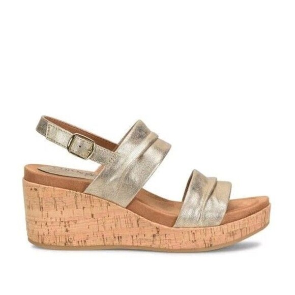 Euro Soft Sofft Sandals Womens 9.5 Kahley Wedge Cork Slingback Gold Faux Leather - Picture 1 of 11